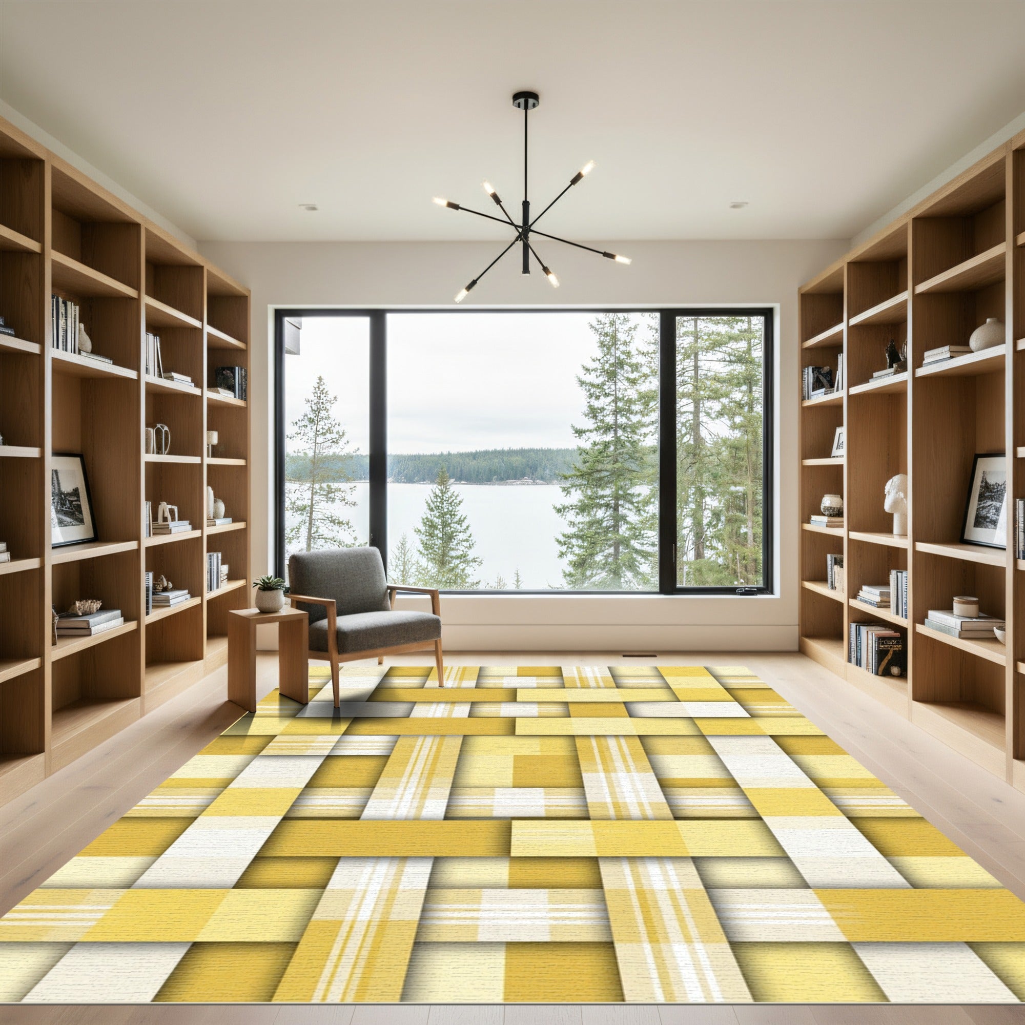 Golden Yellow Woven Plaid Overlay Rug