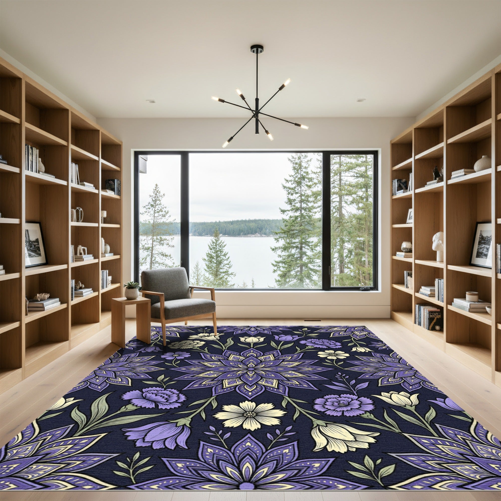 Deep Purple Floral Damask Medallion Rug