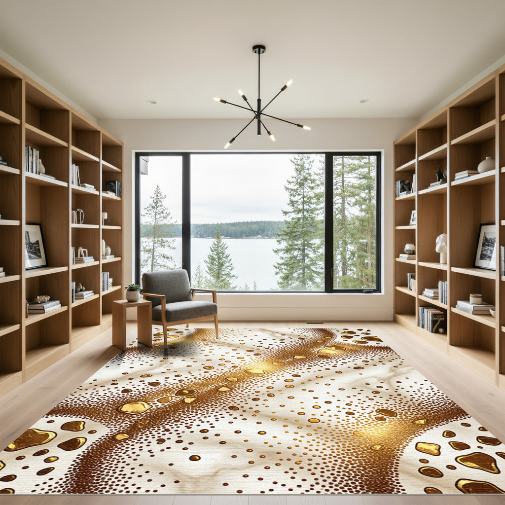 Golden Droplet Marble Texture Rug