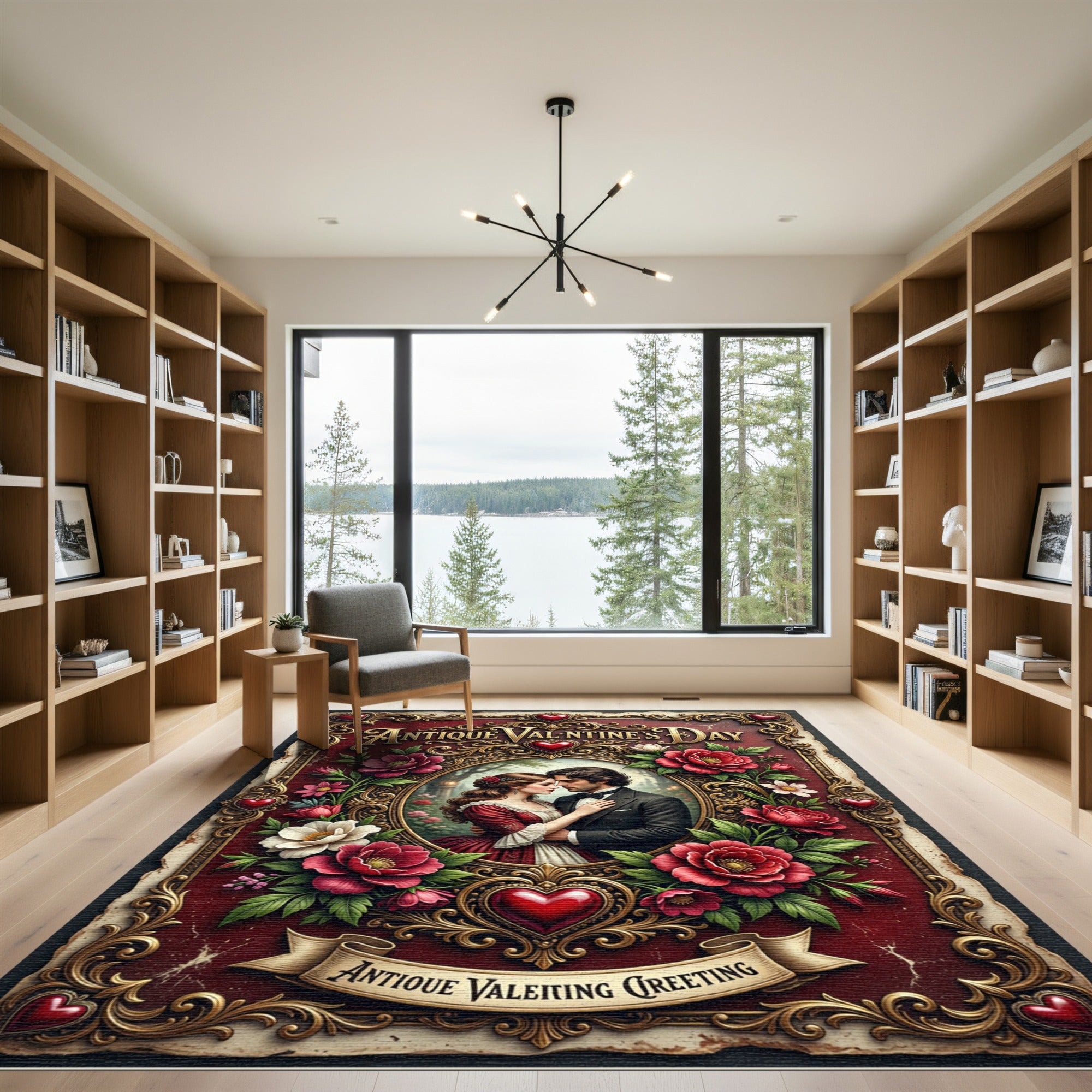 Romantic Victorian Floral Crimson Heart Accent Rug