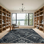 Monochrome Silver Tribal Diamond Geometric Rug