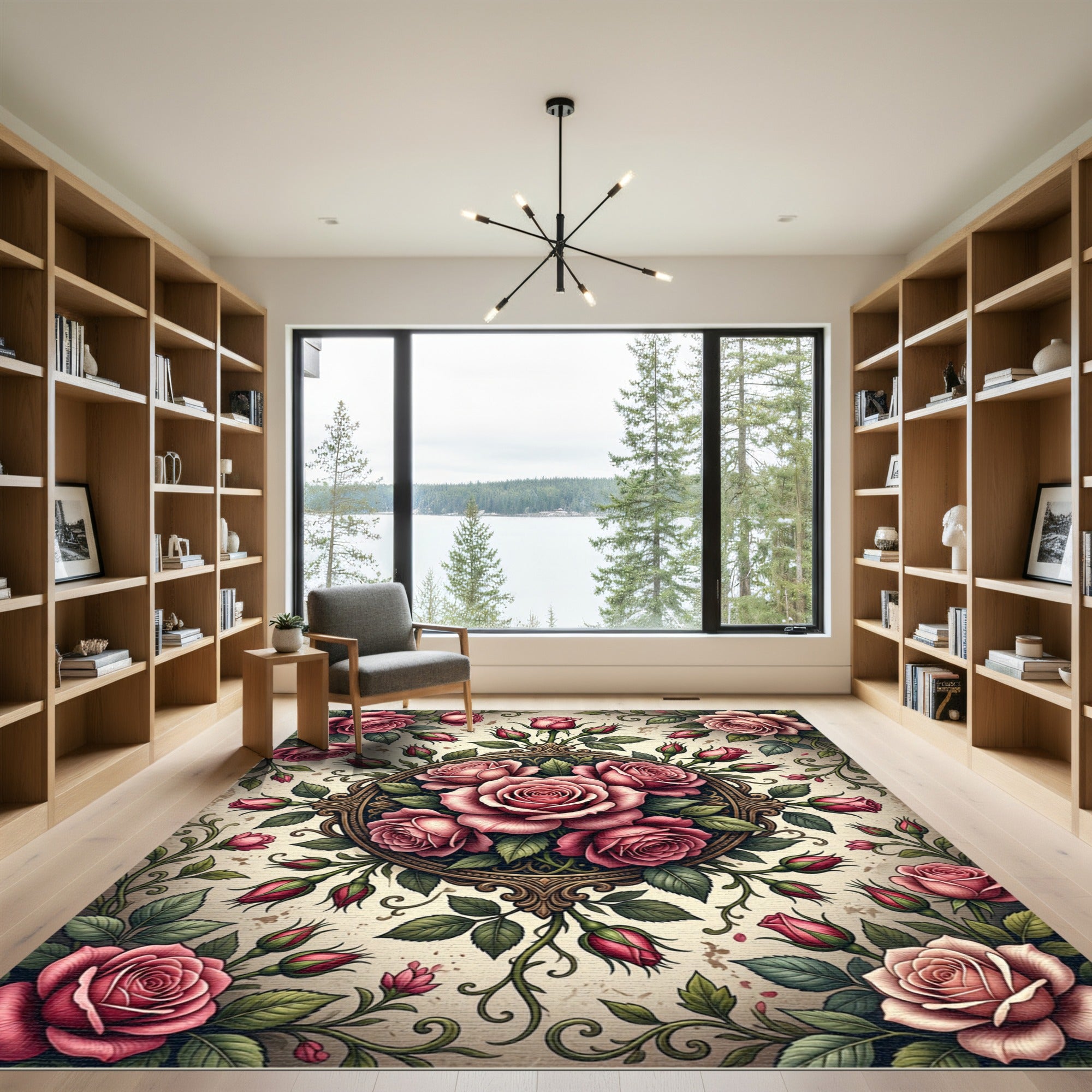 Vintage Blush Rose Medallion Floral Rug