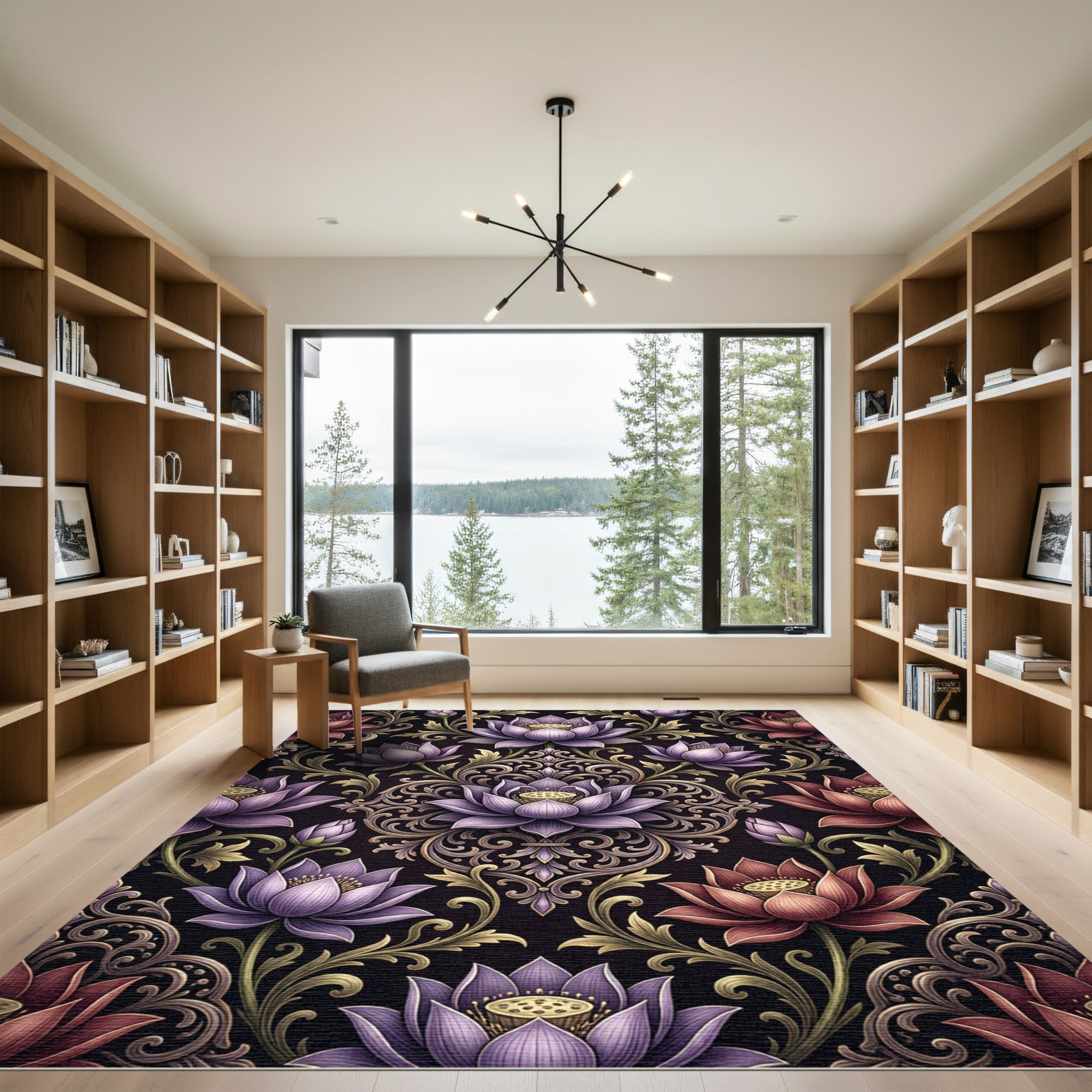 Lavender Crimson Lotus Scroll Rug