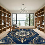 Golden Nautical Compass Royal Blue Antiquity Rug