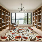 Rustic Orange White Floral Stem Rug