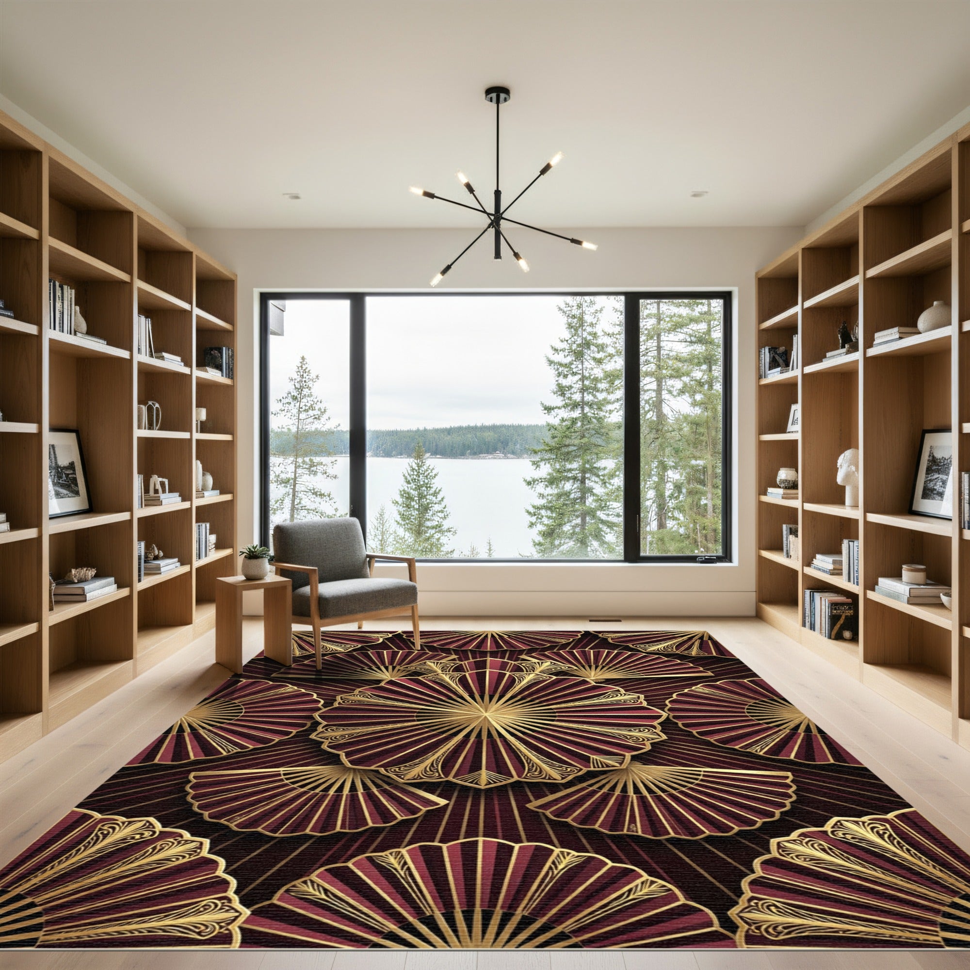 Regal Crimson Fan Medallion Gold Accents Rug