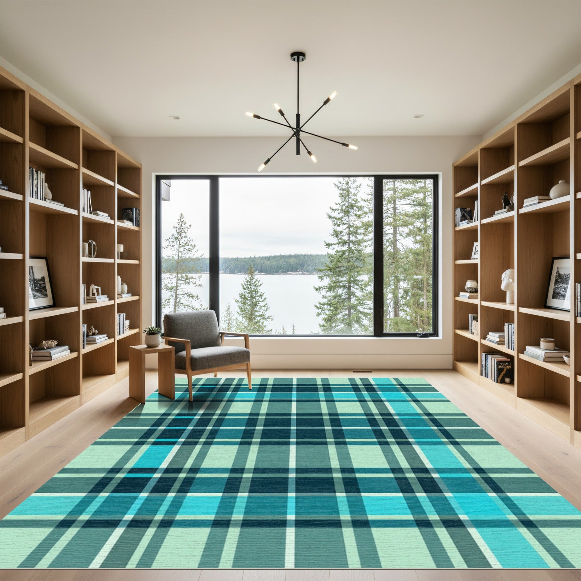 Modern Teal Aqua Plaid Check Rug