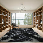 Bold Black Abstract Impasto Stroke Rug