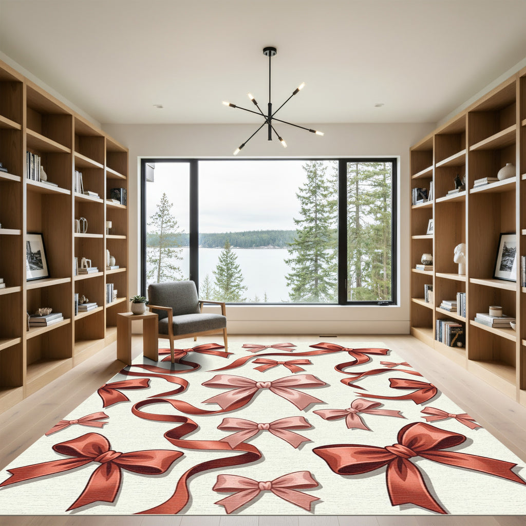Elegant Dusty Rose Ribbon Bows Rug