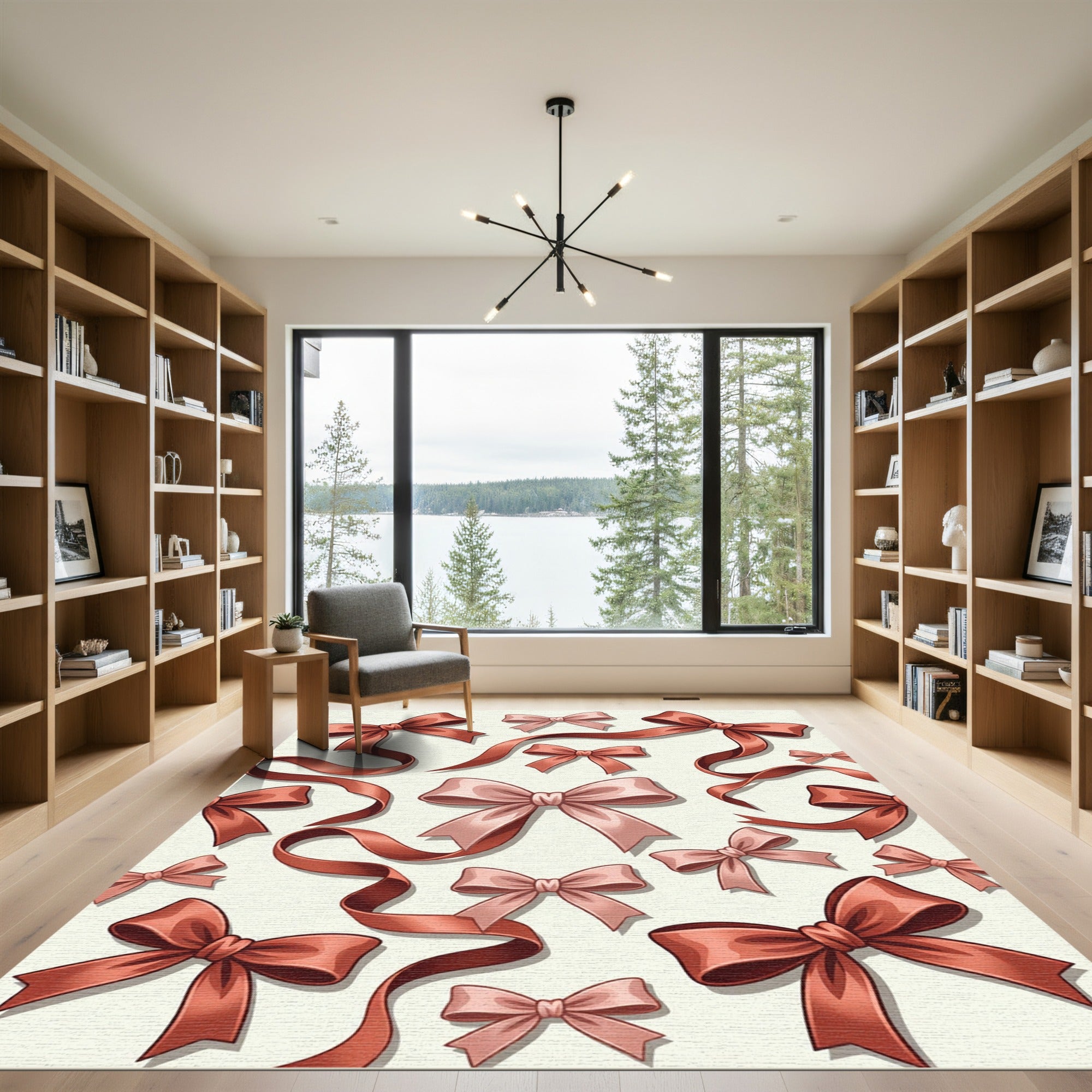 Elegant Dusty Rose Ribbon Bows Rug
