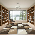 Ombre Brown Cream Geometric Squares Rug