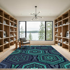 Teal Geometric Tribal Hexagons Rug
