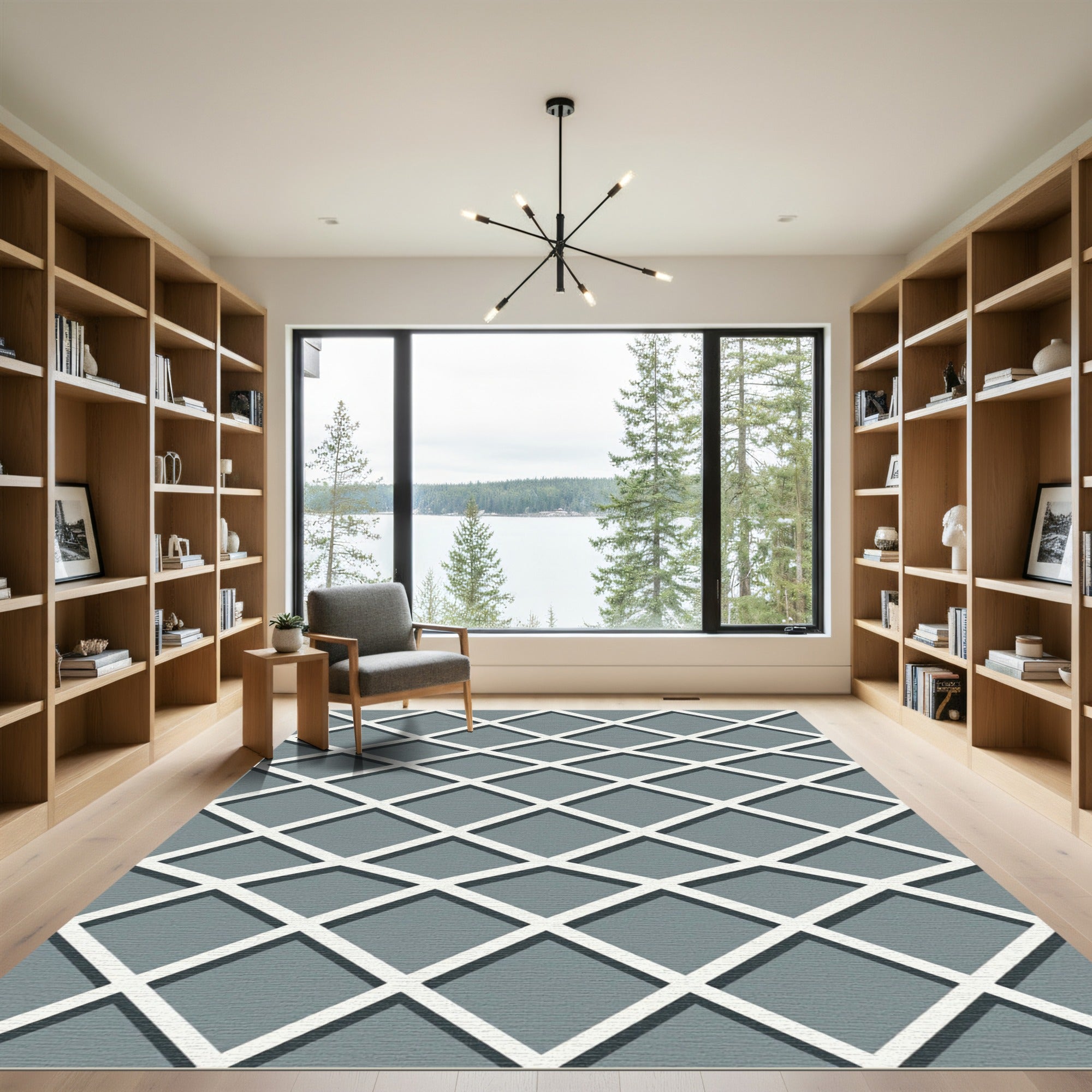 Modern Cool Gray Geometric Lattice Rug
