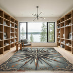 Rustic Metallic Starburst Compass Medallion Rug