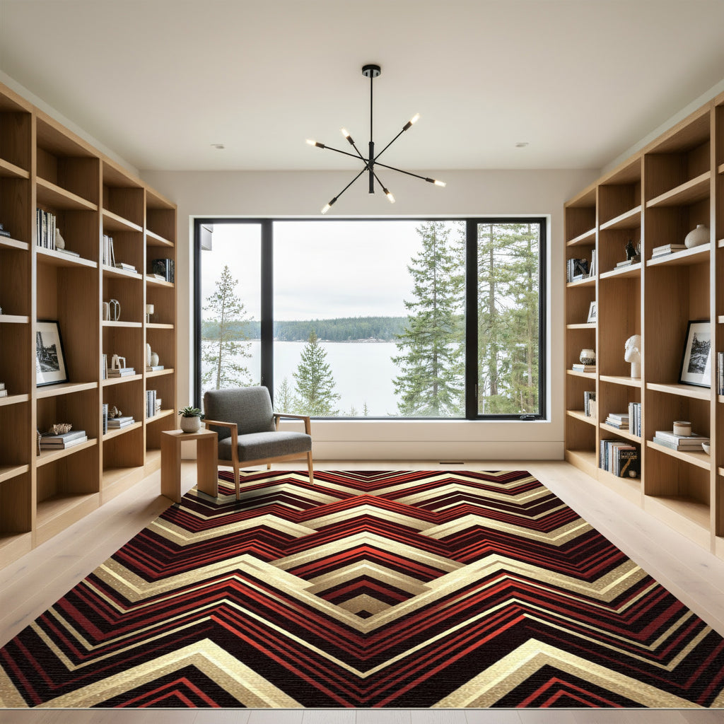 Bold Art Deco Red Geometric Stripe Rug