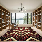 Bold Art Deco Red Geometric Stripe Rug