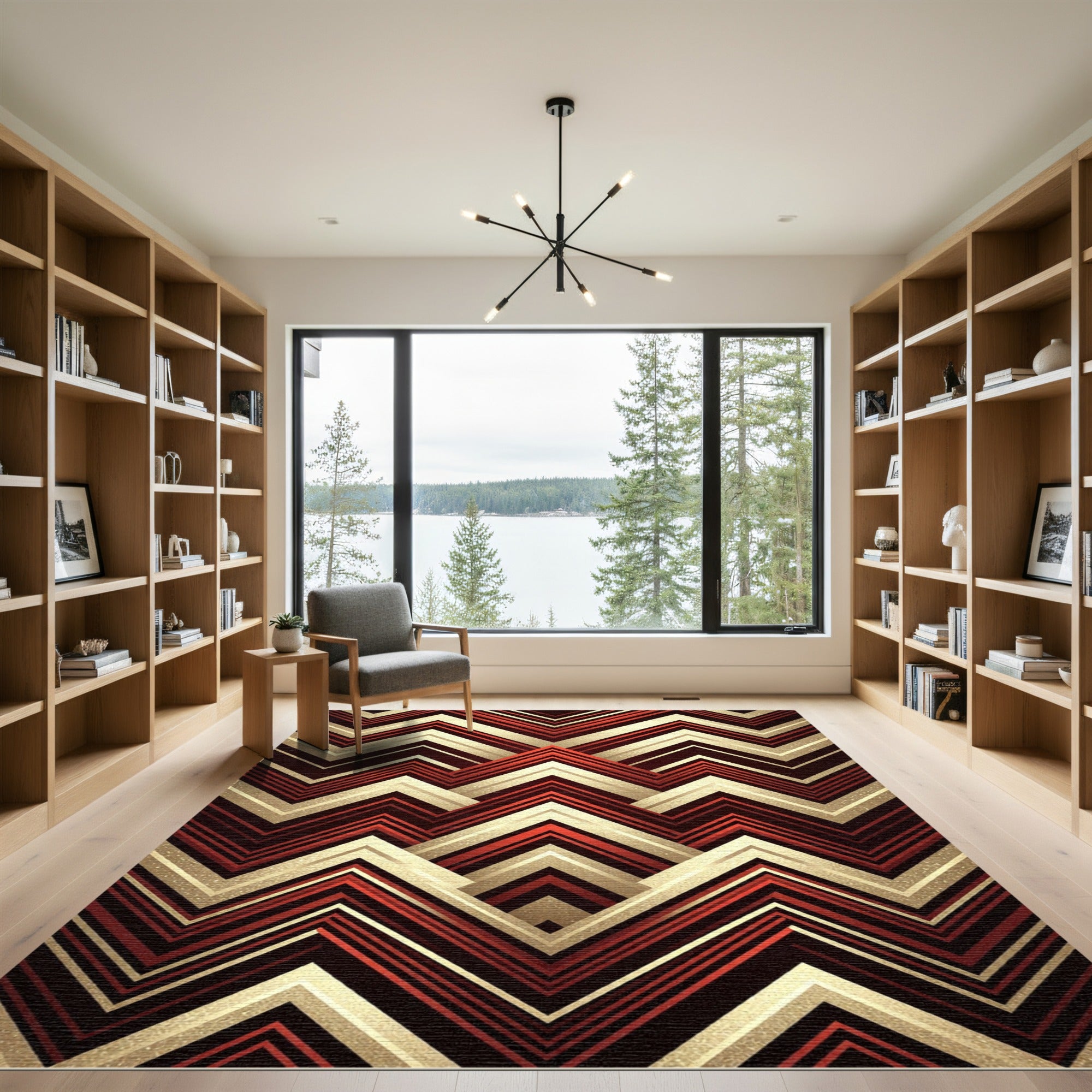 Bold Art Deco Red Geometric Stripe Rug