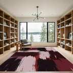 Bold Burgundy and Blush Abstract Brushstroke Rug