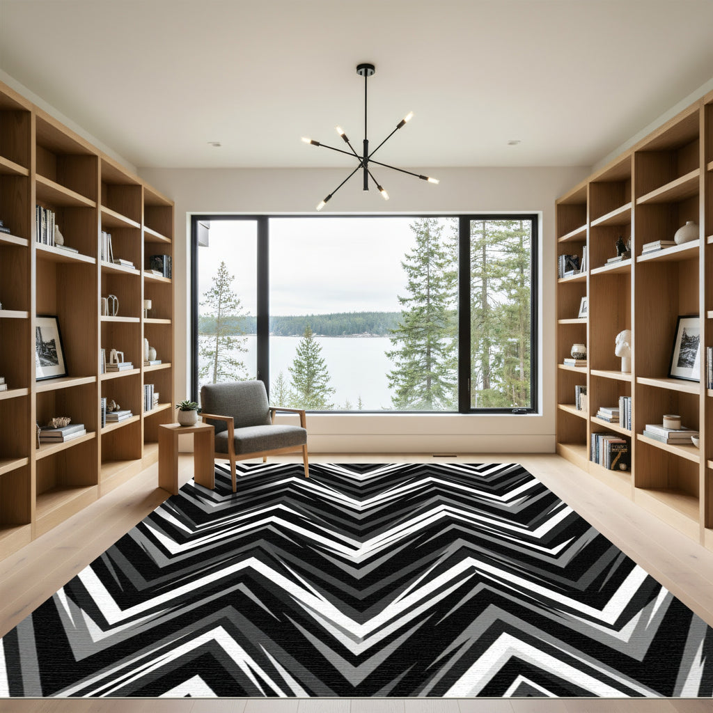 Monochromatic Geometric Jagged Chevron Rug