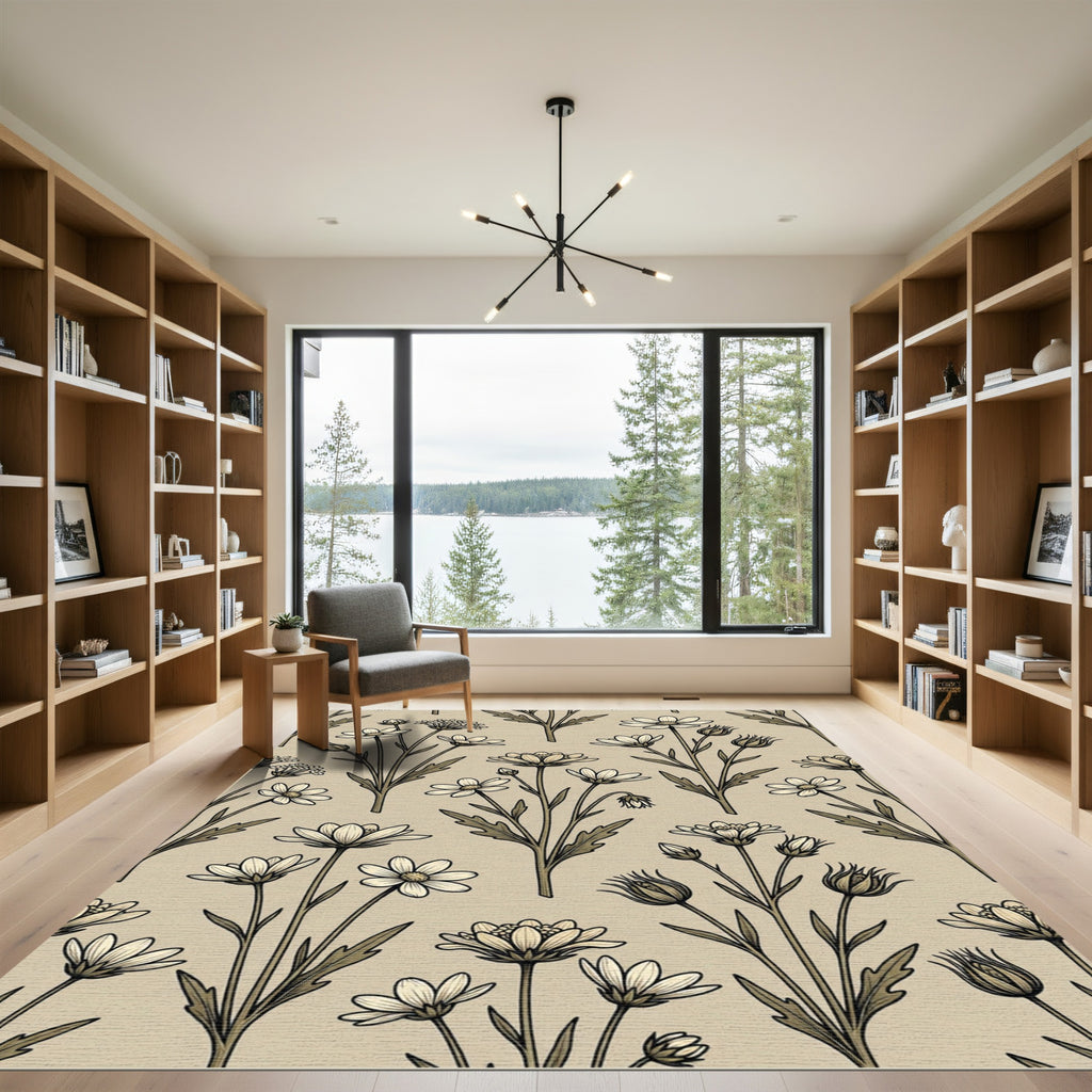 Vintage Floral Meadow Outline Rug