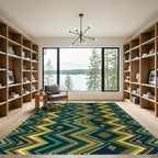 Geometric Chevron Olive And Teal Ikat Rug