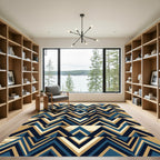 Geometric Blue and Gold Chevron Zigzag Rug