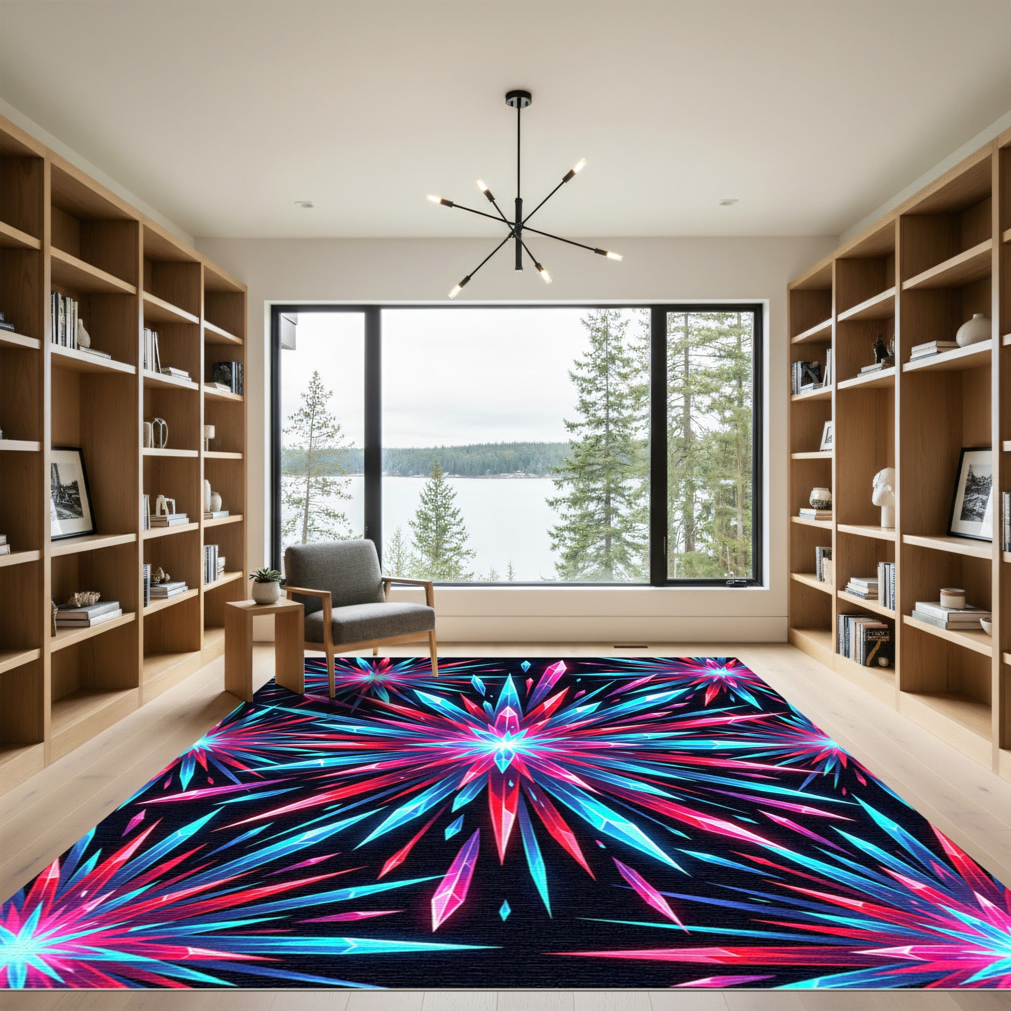 Neon Crystal Burst Radiant Geometric Rug