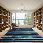 Golden Ocean Waves on Navy Stripes Rug