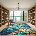Iridescent Teal Amber Stone Mosaic Rug