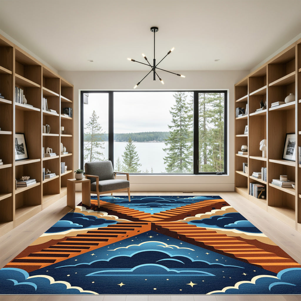Geometric Celestial Stairway Twilight Art Rug