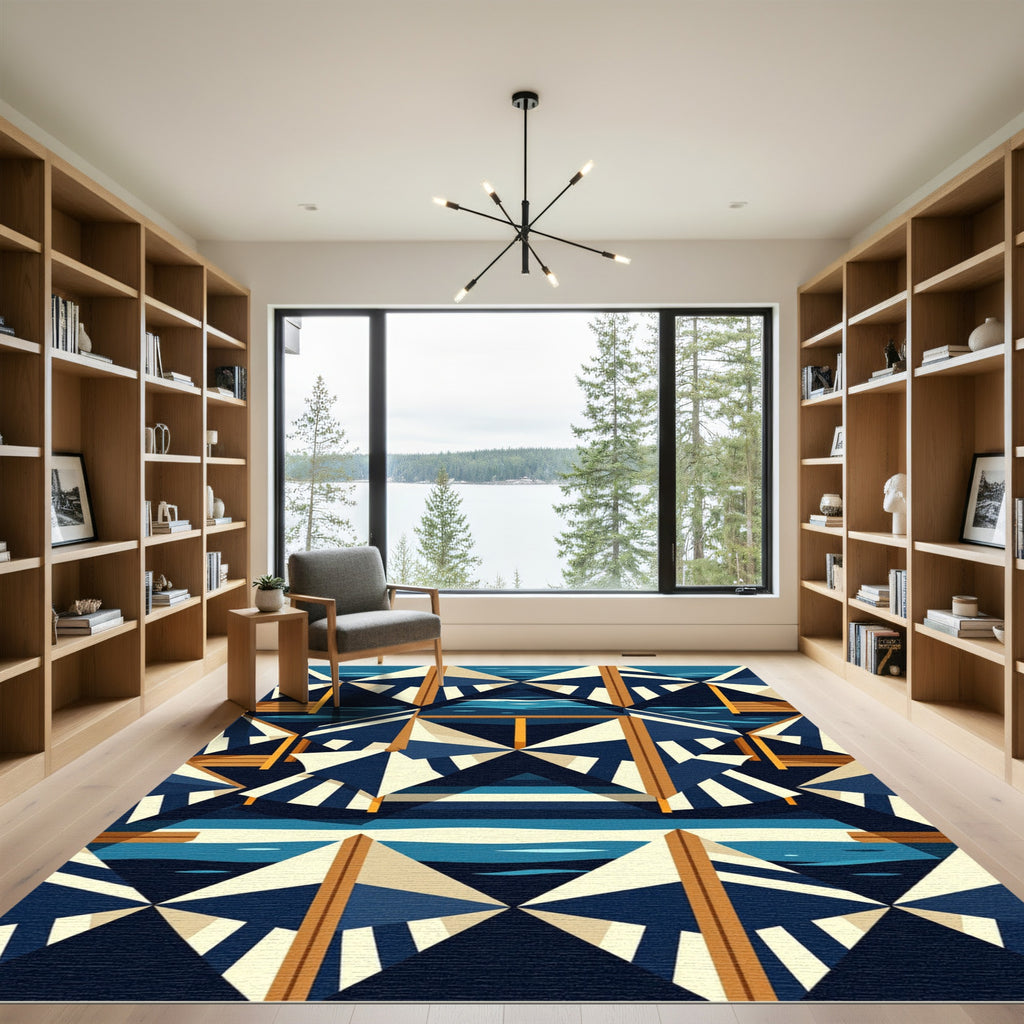 Navy and White Geometric Sailing Stripe Rug