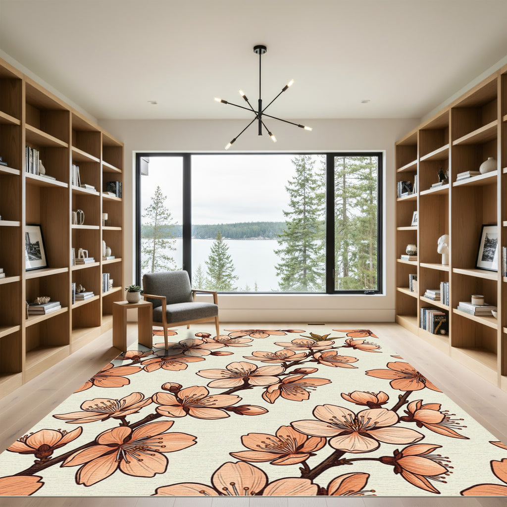 Coral Blossom Branch Artful Arrangement Rug