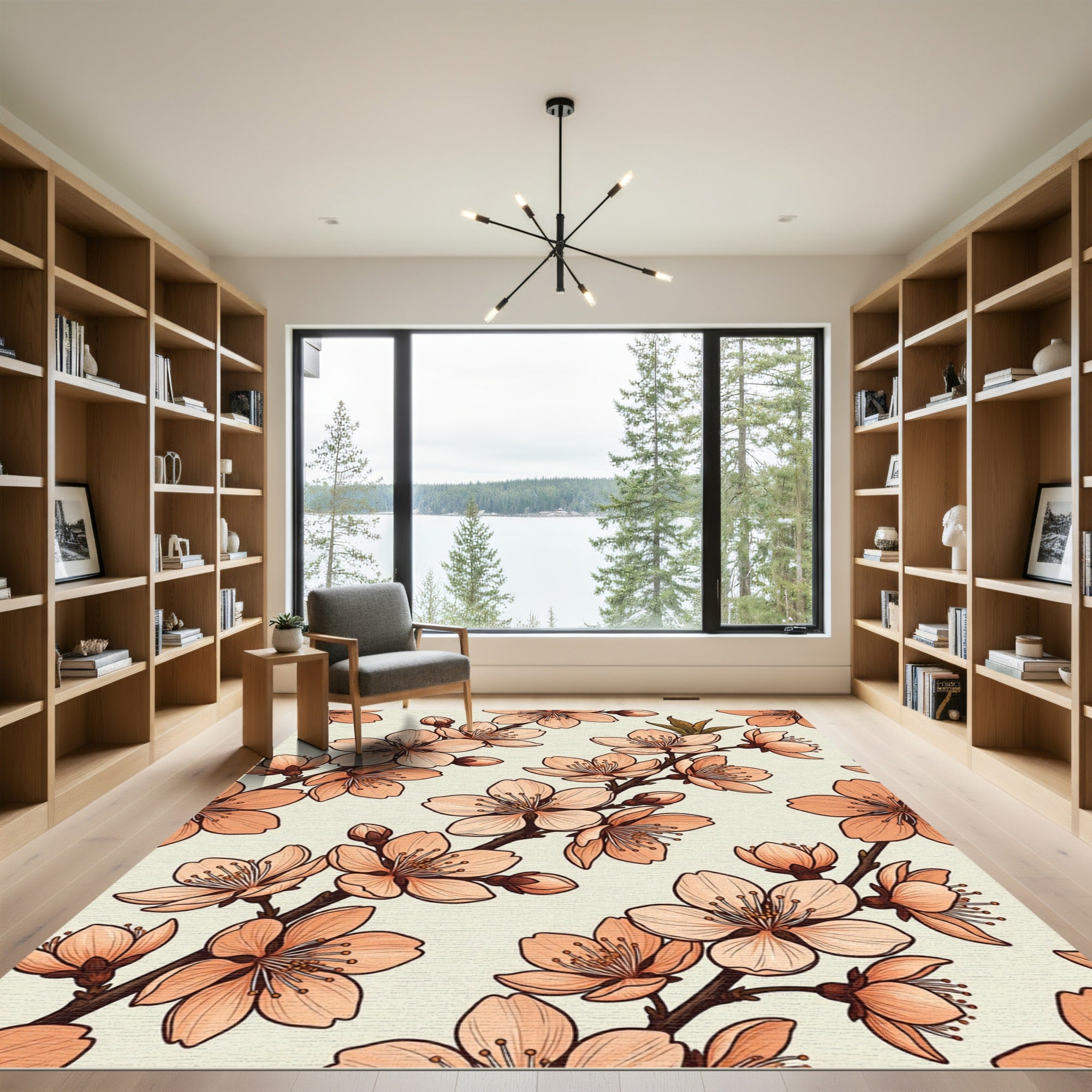 Coral Blossom Branch Artful Arrangement Rug