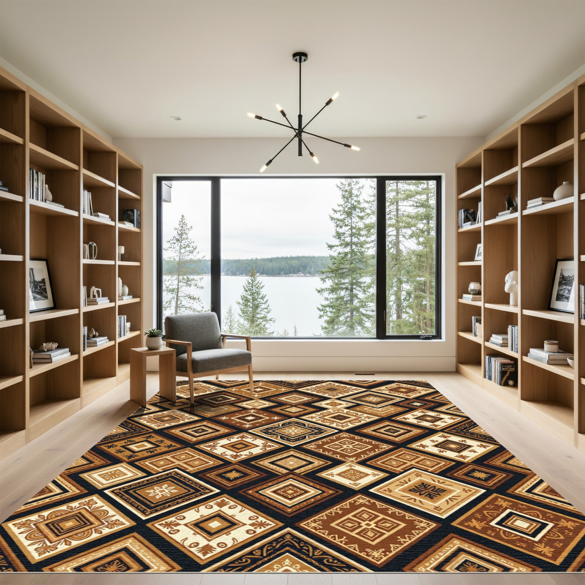 Geometric Earthy Brown Diamond Tile Rug
