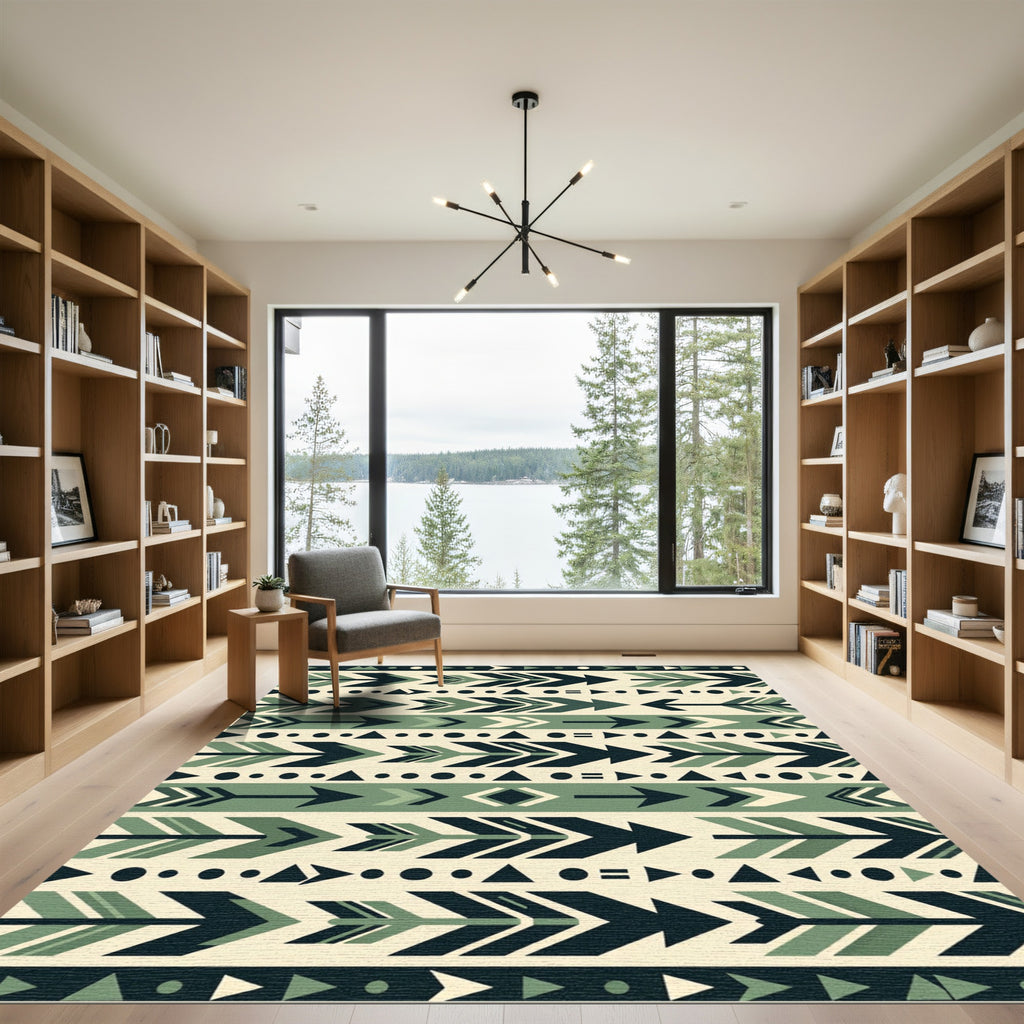 Geometric Sage and Charcoal Arrow Tapestry Rug