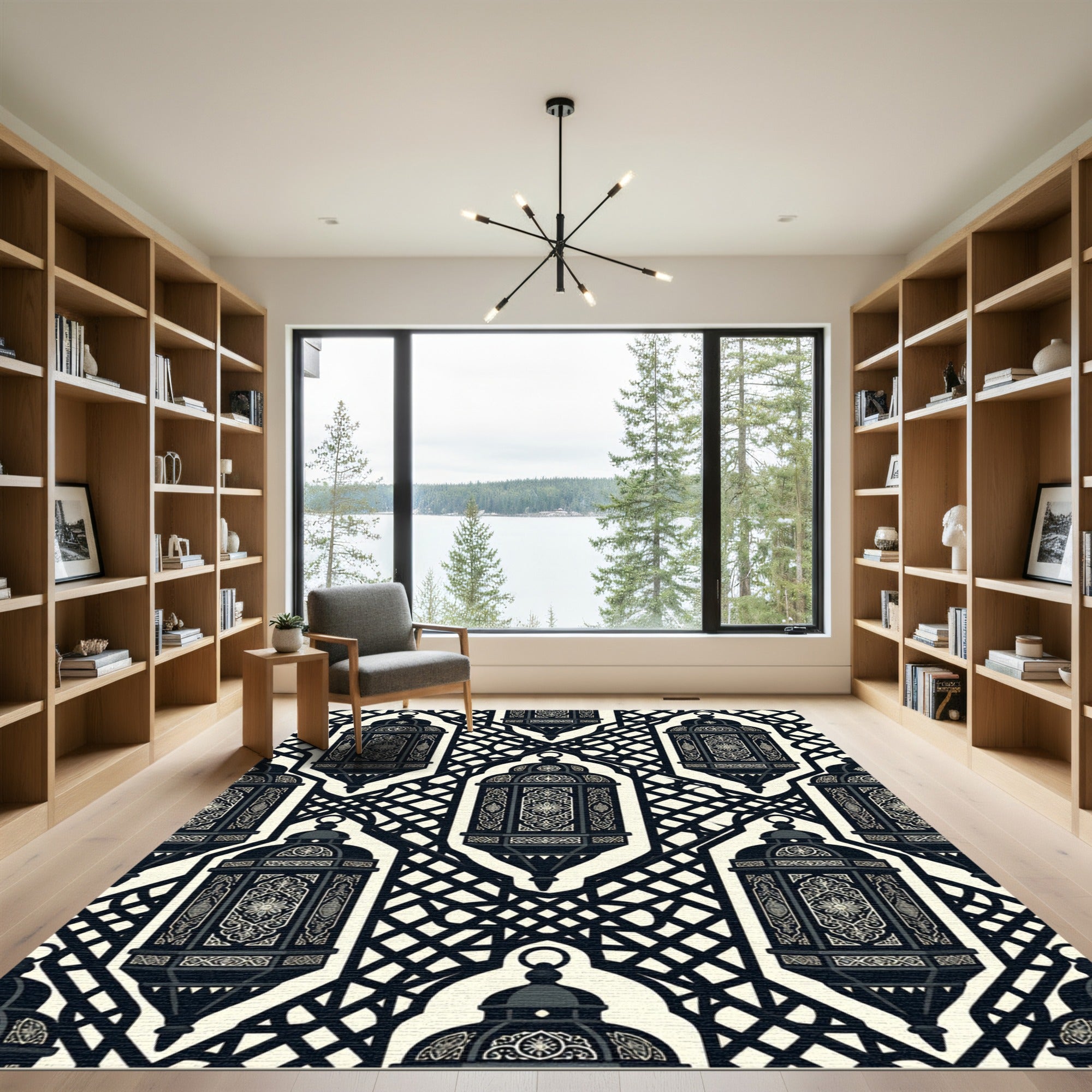 Monochrome Lantern Lattice Geometric Art Rug