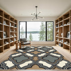 Elegant Charcoal Beige Quatrefoil Geometric Rug