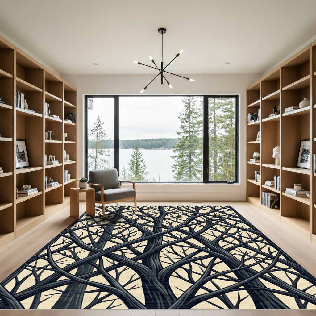 Sinuous Charcoal Branch Interwoven Forest Rug