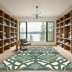 Elegant Sage Quatrefoil Interwoven Botanical Rug