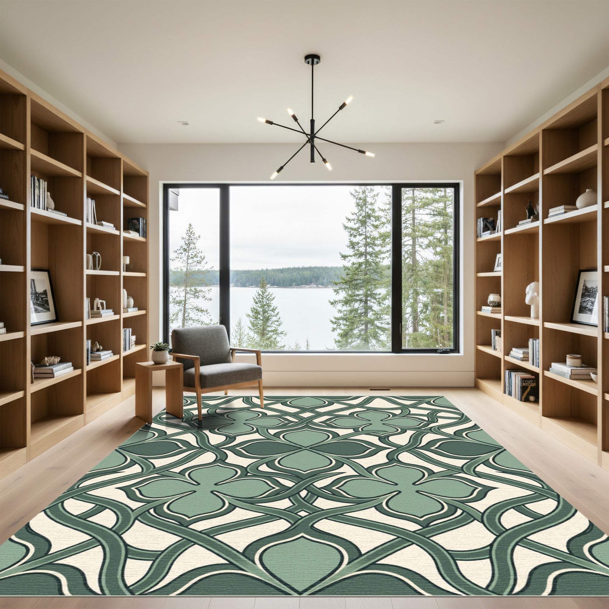 Elegant Sage Quatrefoil Interwoven Botanical Rug