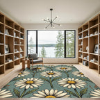 Vintage Muted Sage Daisy Floral Rug