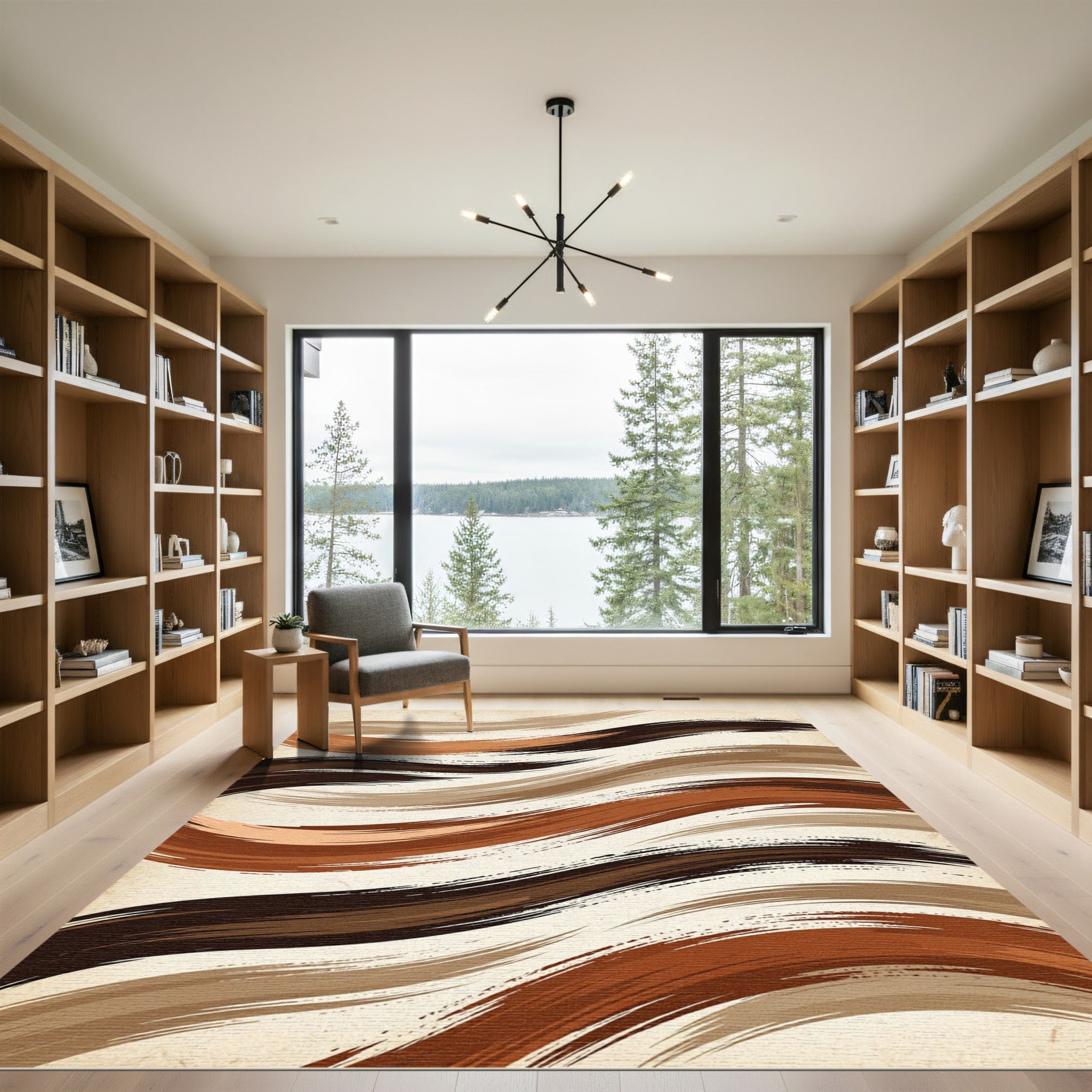 Earthy Tone Brushstroke Waves Rug