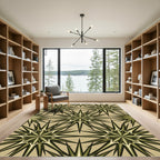 Olive Geometric Starburst Mid Century Rug