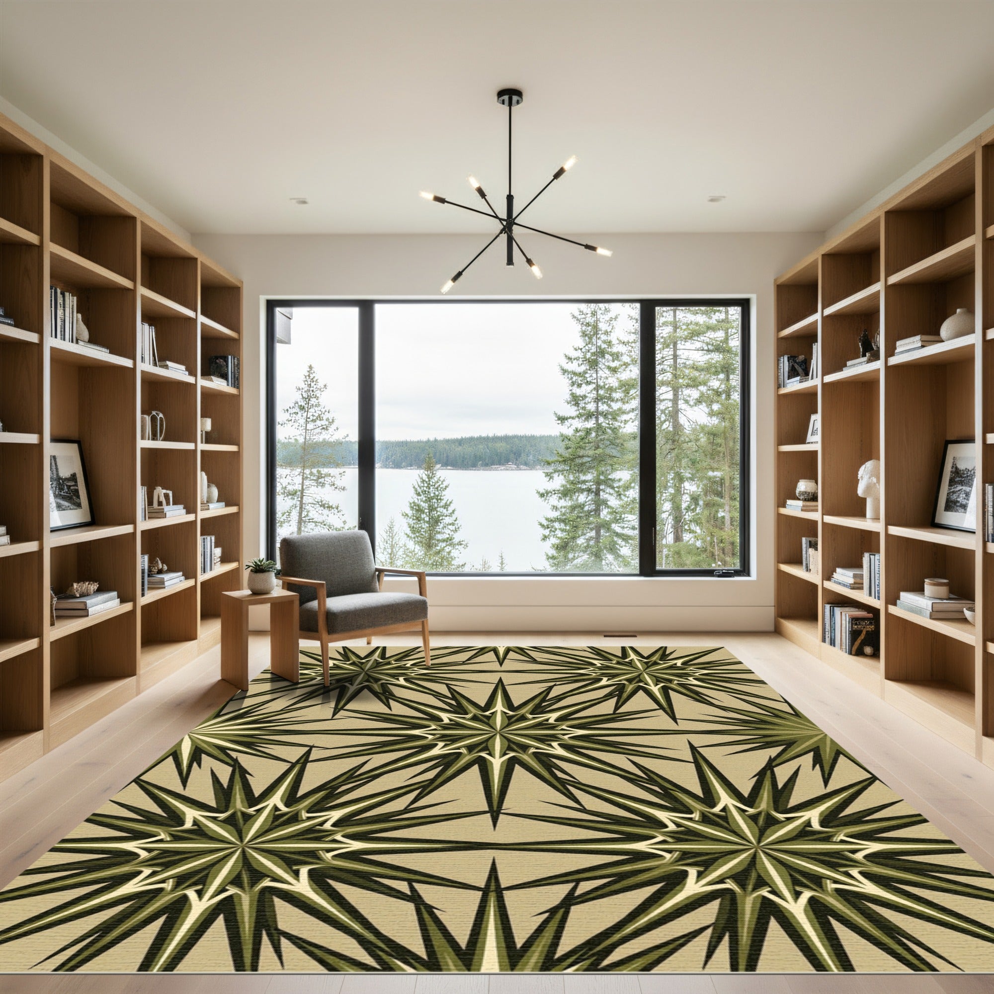 Olive Geometric Starburst Mid Century Rug