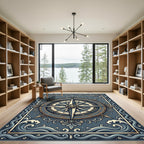Vintage Navy Compass Nautical Wave Art Rug