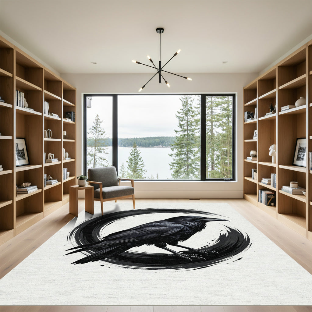 Dark Raven Brushstroke Circle Rug
