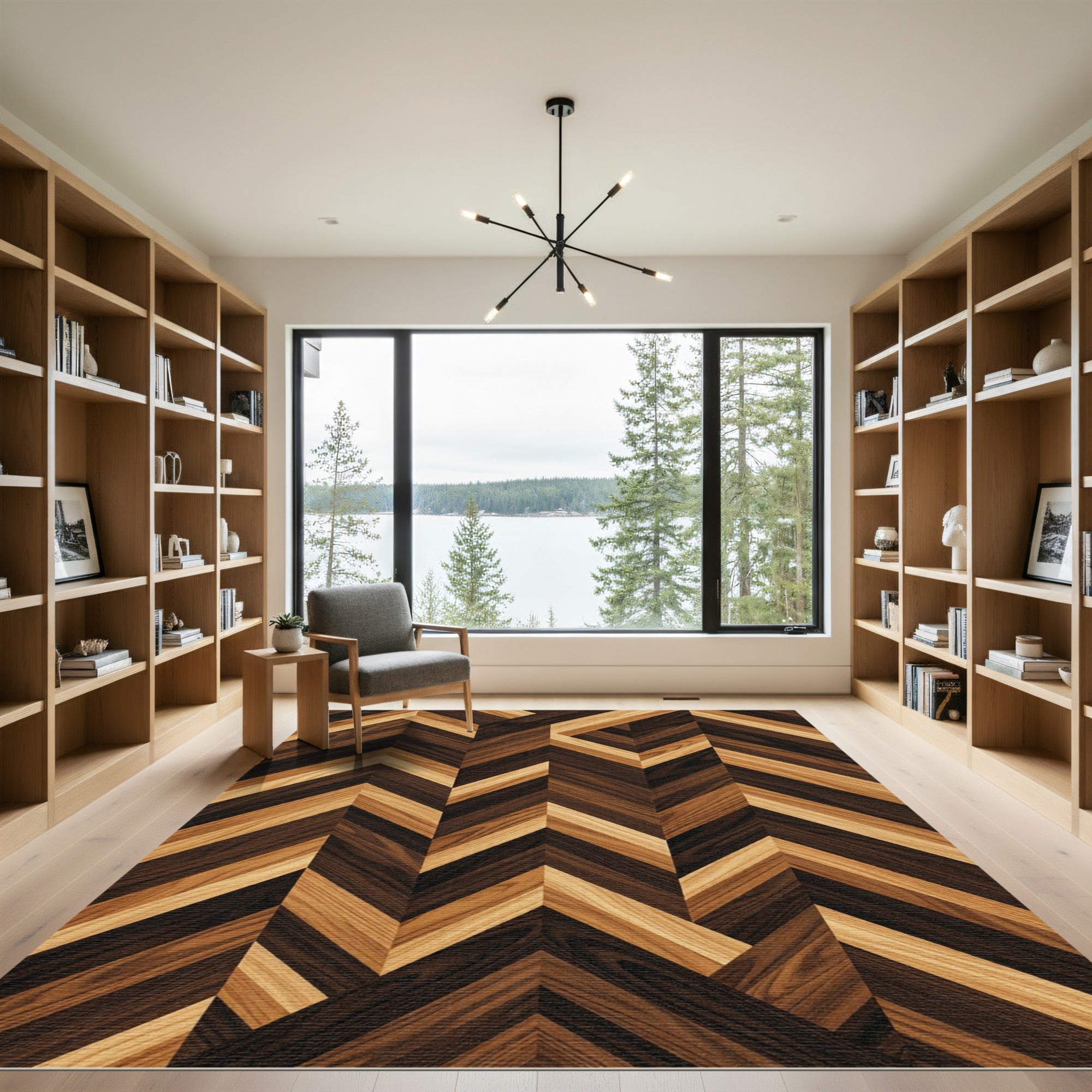 Rich Wood Tones Chevron Pattern Rug