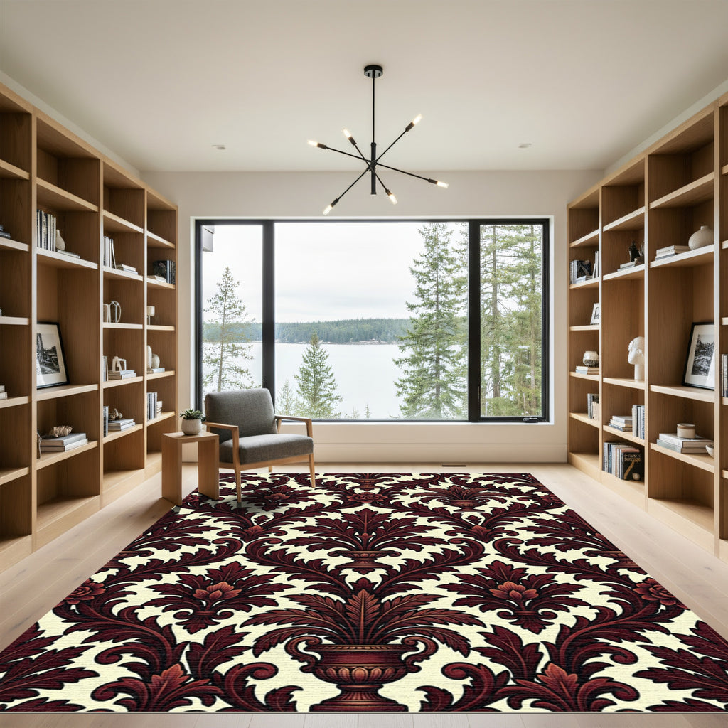 Rich Burgundy Acanthus Urn Foliage Rug