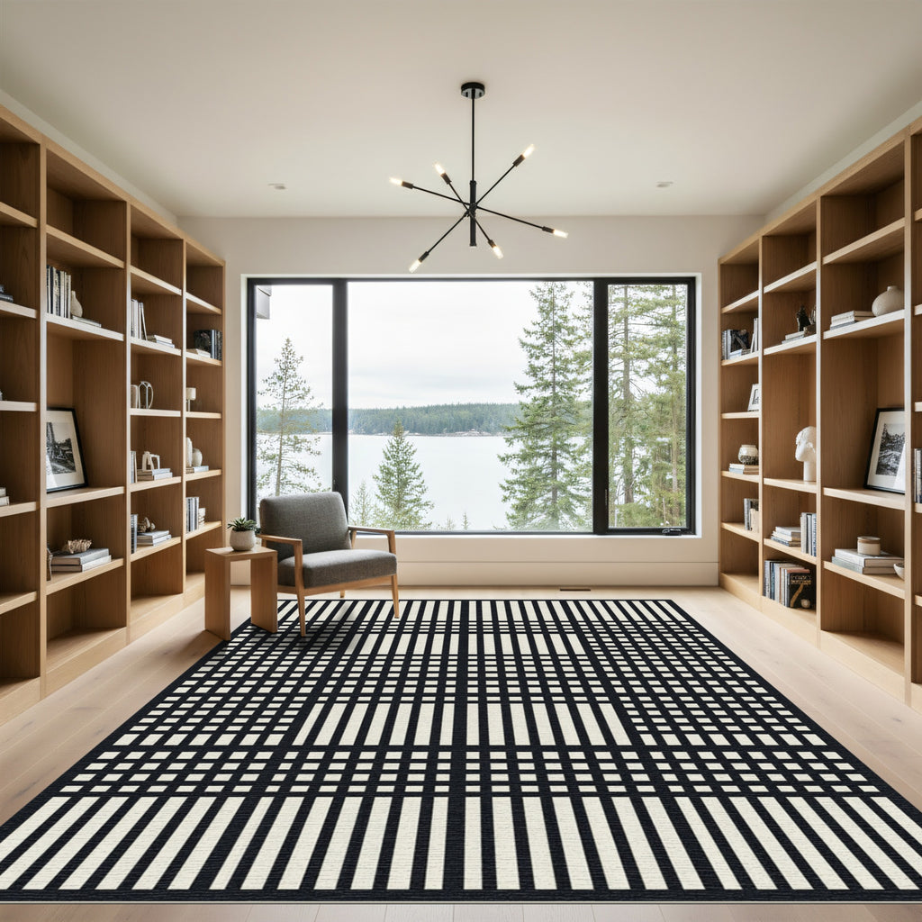Graphic Black White Latticed Grid Rug