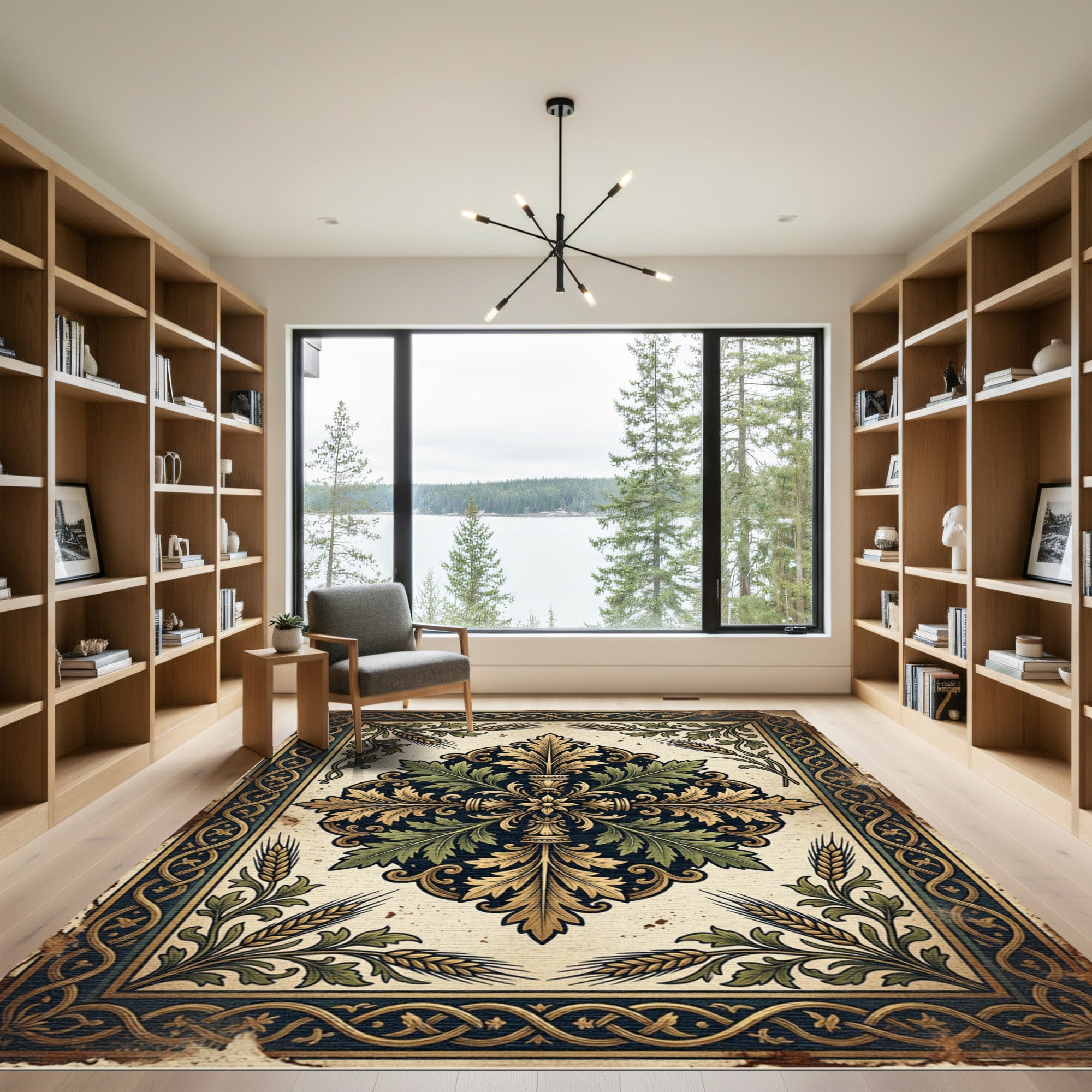 Antique Gold Green Botanical Medallion Rug